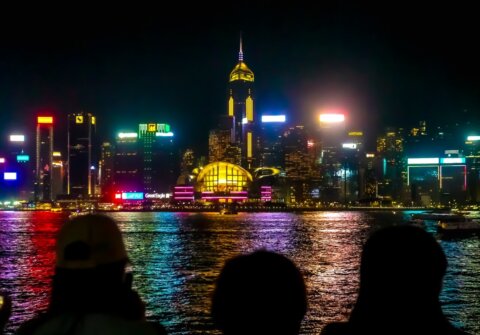 hong kong city night victoria harbor